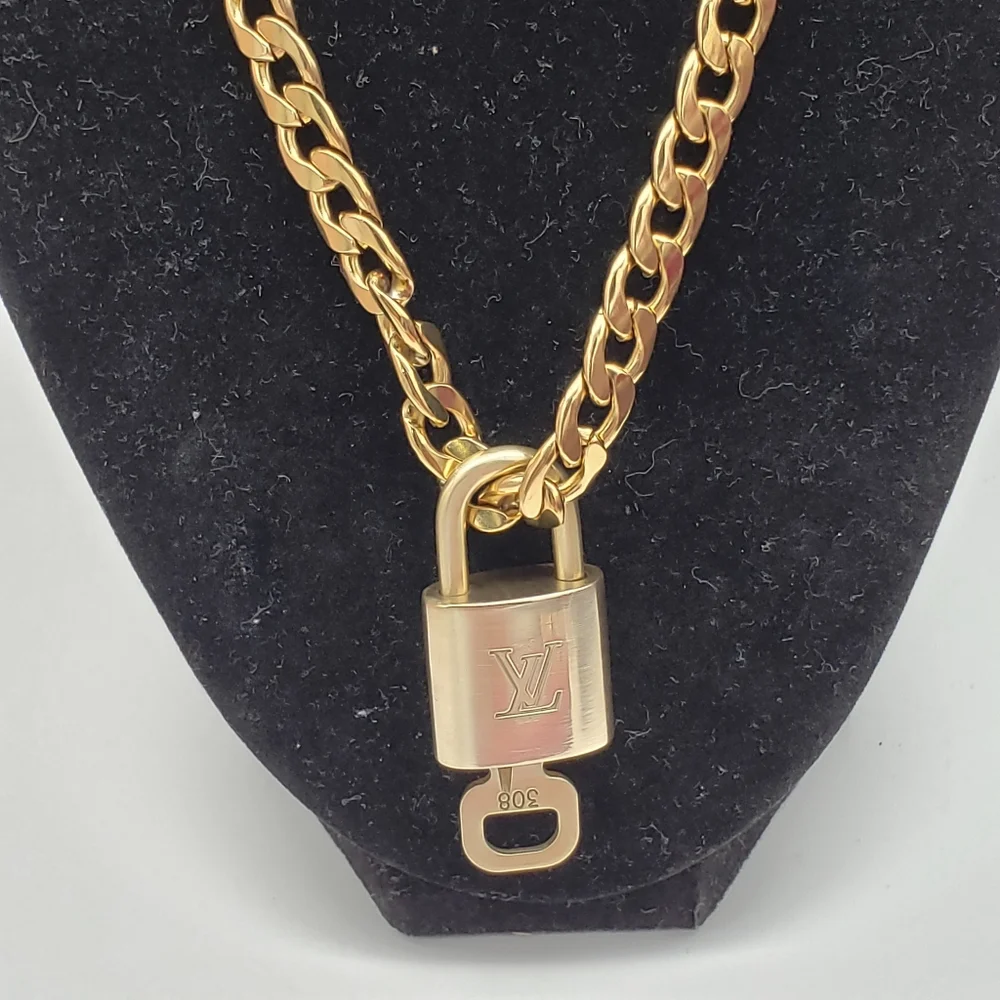 Louis Vuitton Gold Padlock W/ Unbranded Stainless Steel Gold Plated Cuban Chain